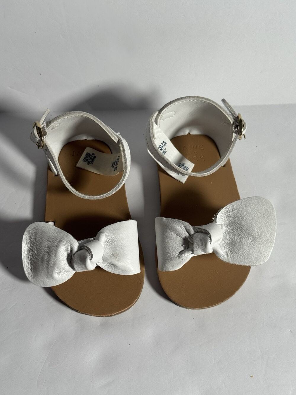 Janie and Jack Baby Girls White Leather Bow Sandals 18-24 Months